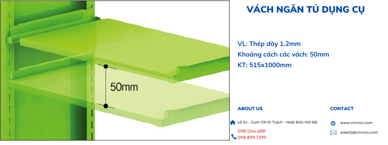 Kích thước vách ngăn tủ dụng cụ 