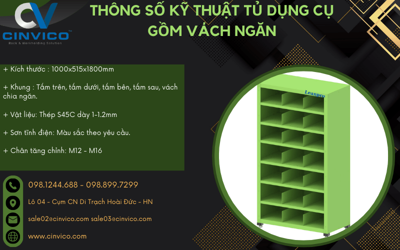 thông số kỹ thuật tủ dụng cụ gồm vách ngăn leanpro