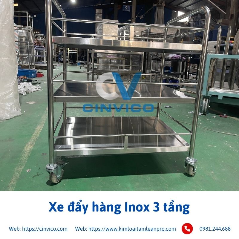 Xe đẩy hàng inox 3 tầng