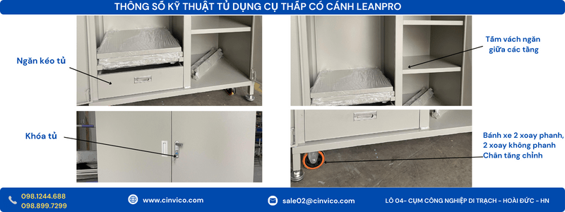 Thông số kỹ thuật tủ thấp có cánh để đồ Leanpro