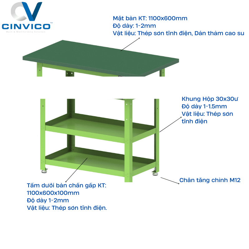 thông số bàn thao tác chống tĩnh điện 3 tầng BTT-LP15