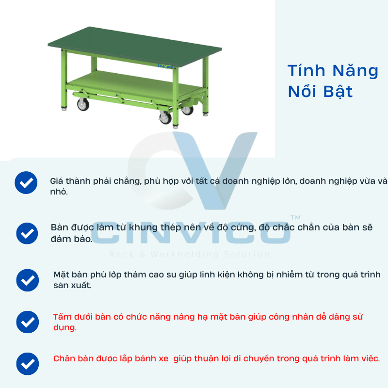 Tính năng nổi bật bàn nâng hạ chống tĩnh điện BTT-LP23