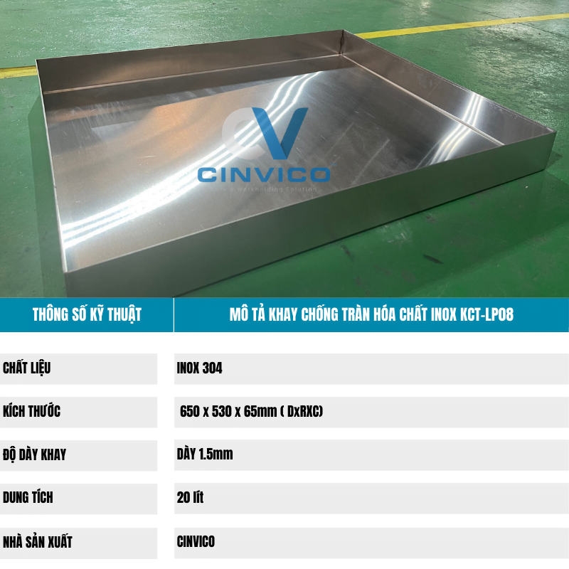 Thông số khay chống tràn hóa chất inox Leanpro 