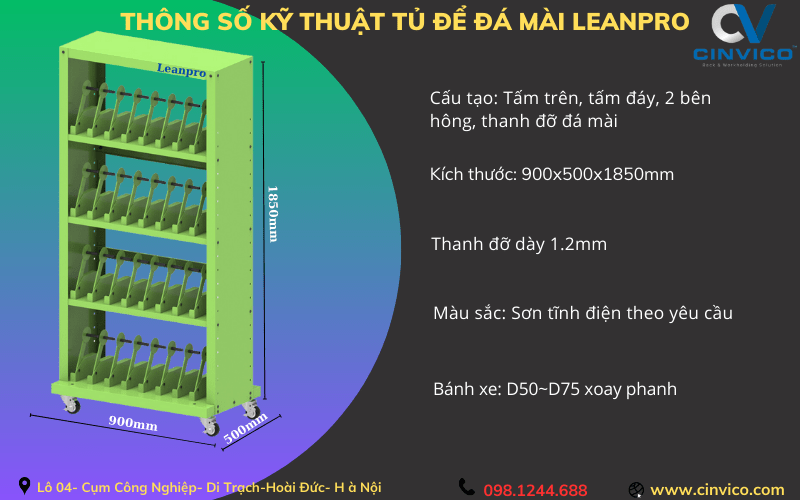 thông số kỹ thuật tủ để đá mài leanpro