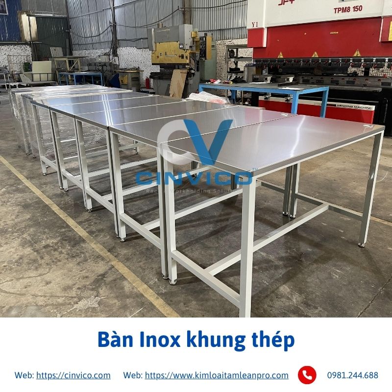 Bàn Inox khung thép