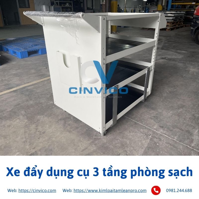 Xe đẩy dụng cụ 3 tầng phòng sạch