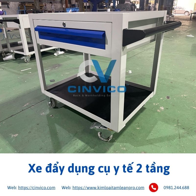 Xe đẩy dụng cụ y tế 2 tầng