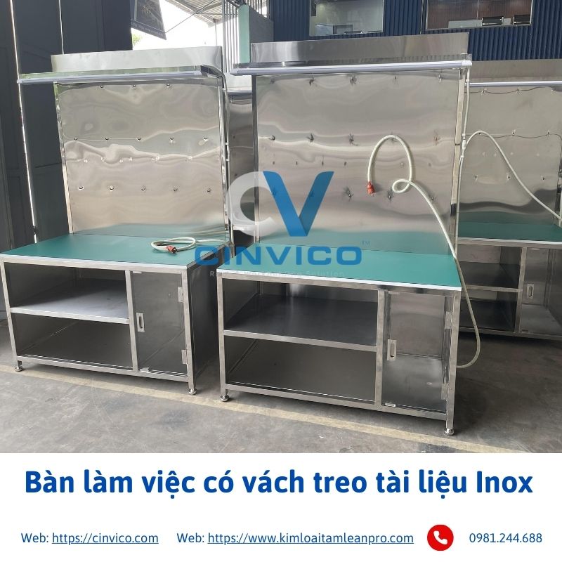 Bàn làm việc có vách treo tài liệu Inox 