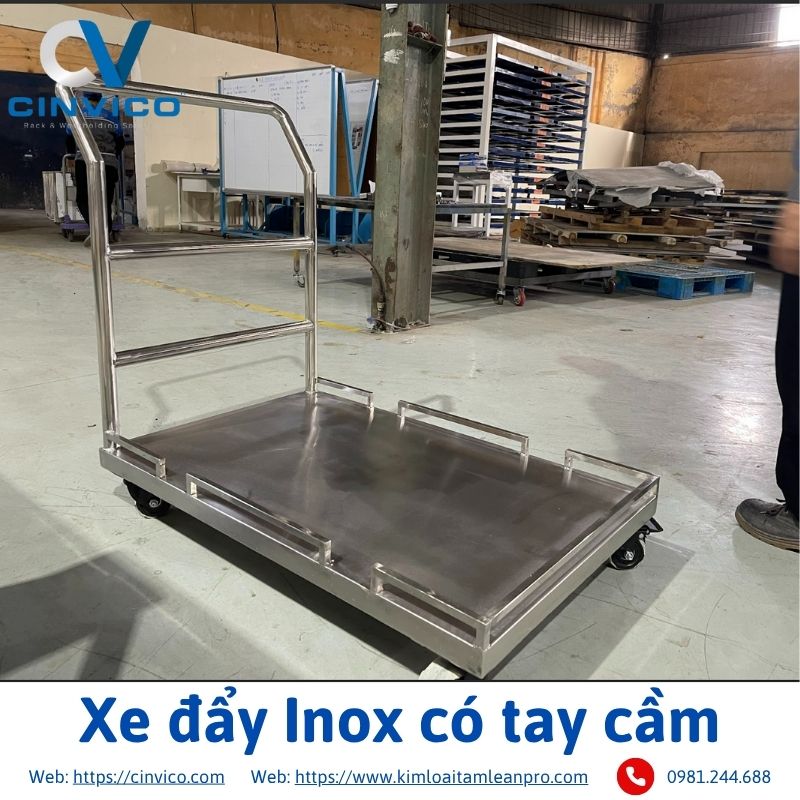 Xe đẩy Inox có tay cầm Cinvico