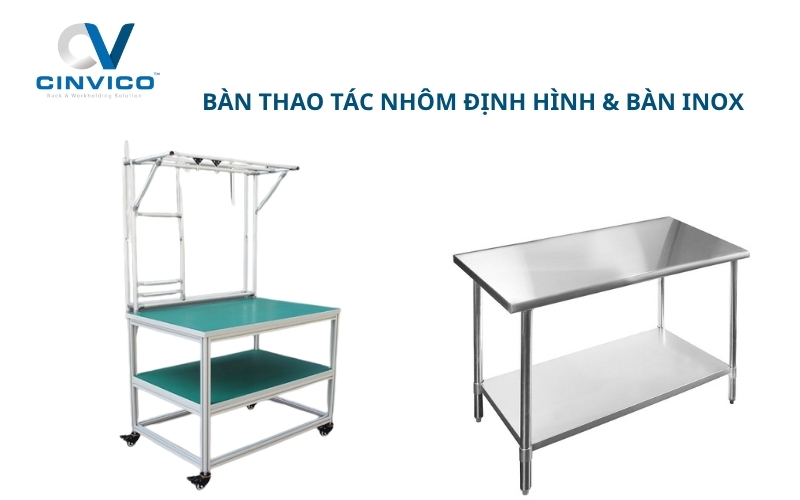 So sánh bàn thao tác nhôm định hình và bàn inox