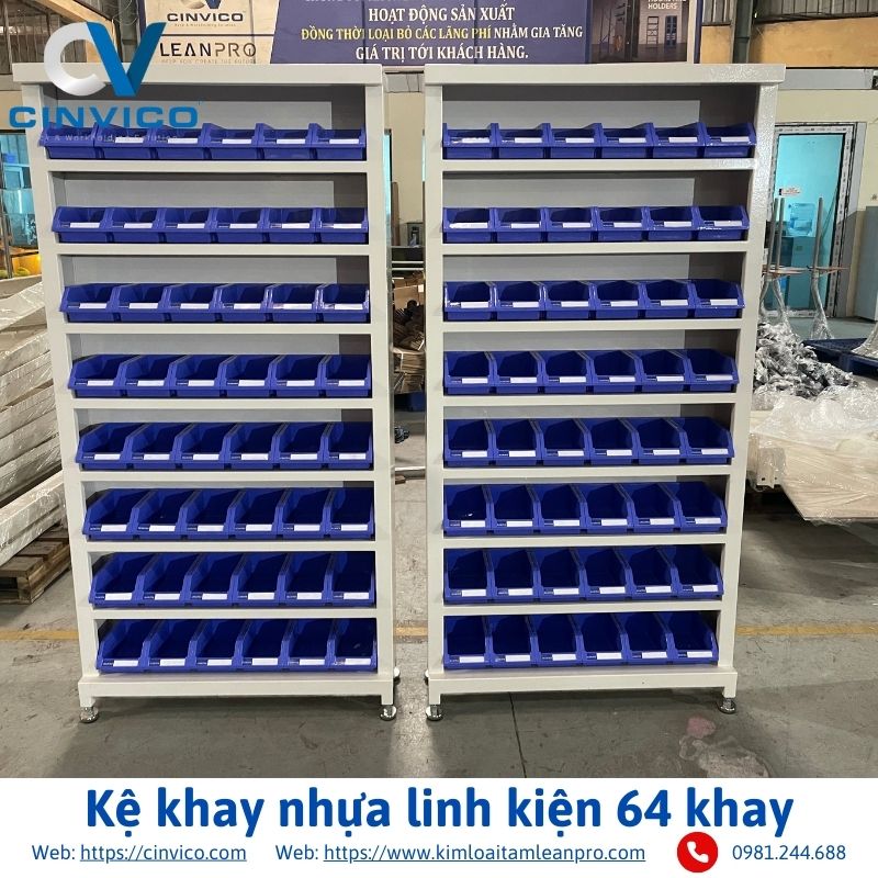 Kệ khay nhựa linh kiện 64 khay
