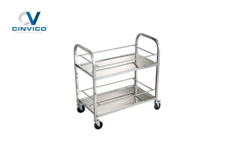 Xe đẩy 2 tầng inox loại trung bình