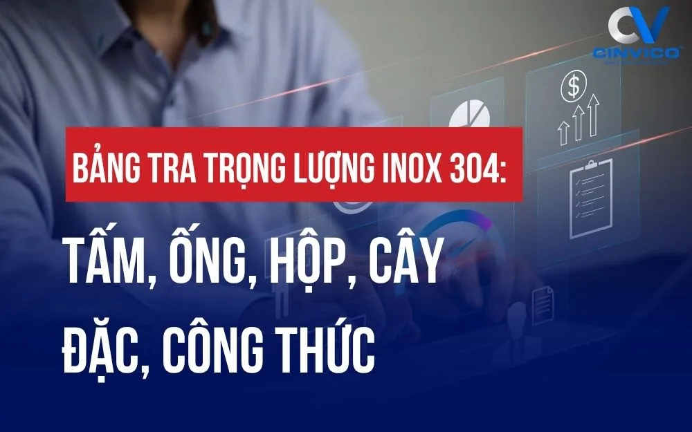BẢNG TRA TRỌNG LƯỢNG INOX 304: TẤM, ỐNG, HỘP, CÂY ĐẶC, CÔNG THỨC