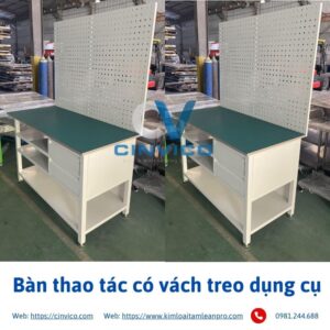 Bàn thao tác có vách treo dụng cụ