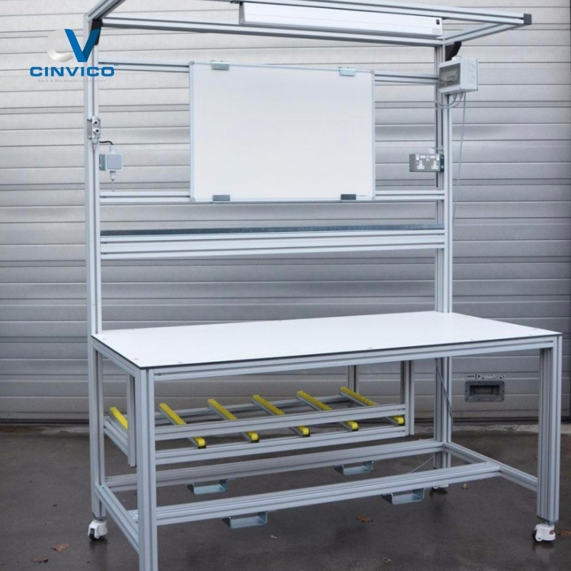 Bàn thao tác khung nhôm định hình Cinvico: 10+ năm kinh nghiệm, 500+ xưởng đã lắp đặt. Báo giá chi tiết, kích thước chuẩn, tư vấn miễn phí cho xưởng sản xuất.