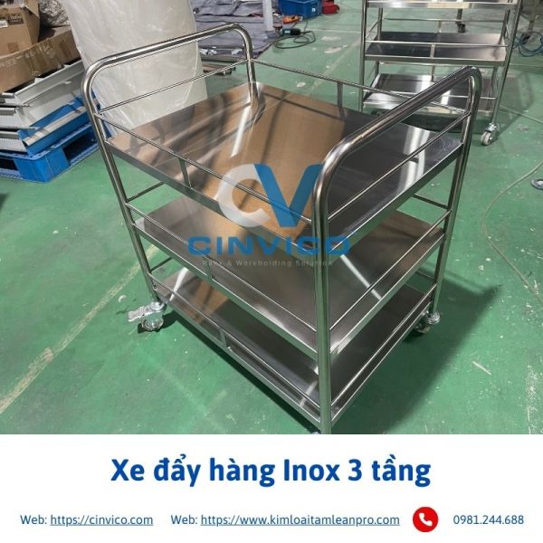 Xe đẩy hàng inox 3 tầng