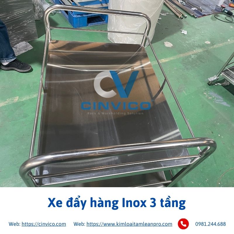 Xe đẩy hàng inox 3 tầng