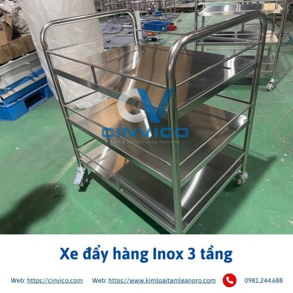 Xe đẩy hàng inox 3 tầng