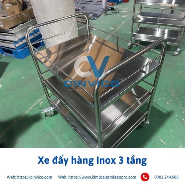 Xe đẩy hàng inox 3 tầng