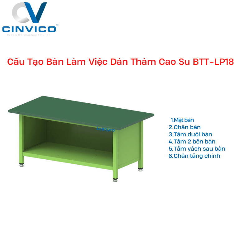 Cấu tạo bàn làm việc dán thảm cao su Leanpro BTT-LP18