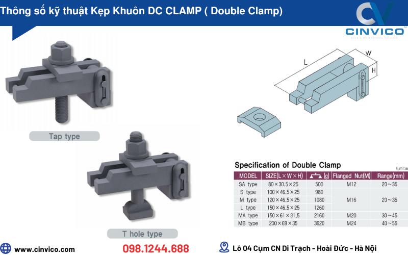 Thông số kỹ thuật kẹp khuôn DC Clamp ( double clamp)
