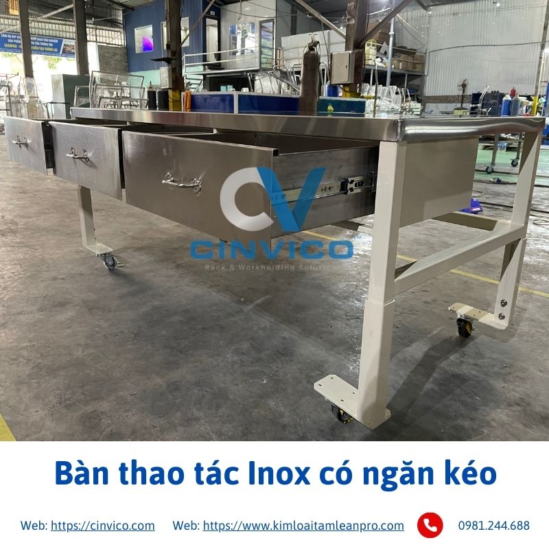 bàn thao tác Inox có ngăn kéo 