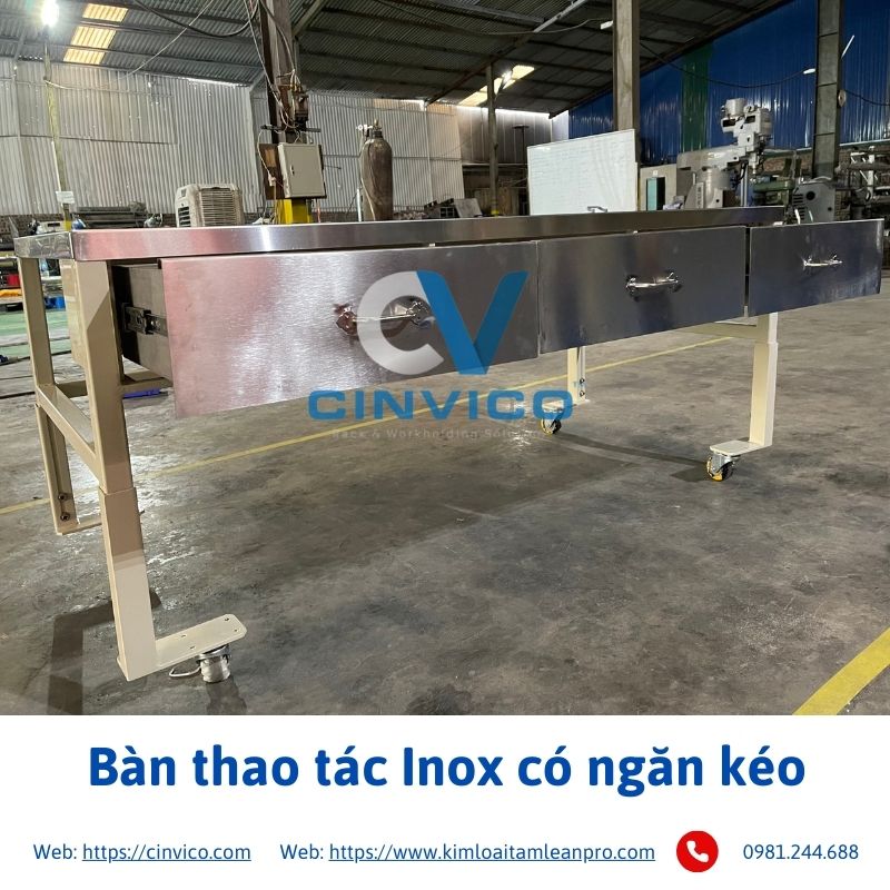 bàn thao tác Inox có ngăn kéo 