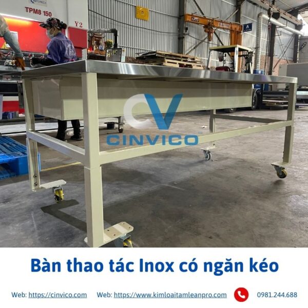 bàn thao tác Inox có ngăn kéo 