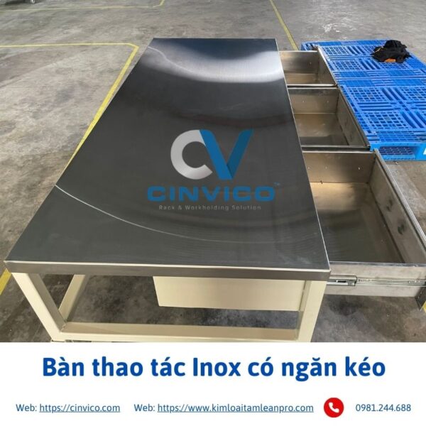 bàn thao tác Inox có ngăn kéo 