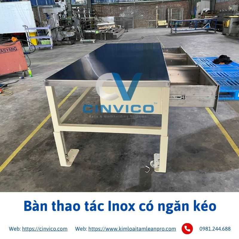 bàn thao tác Inox có ngăn kéo 