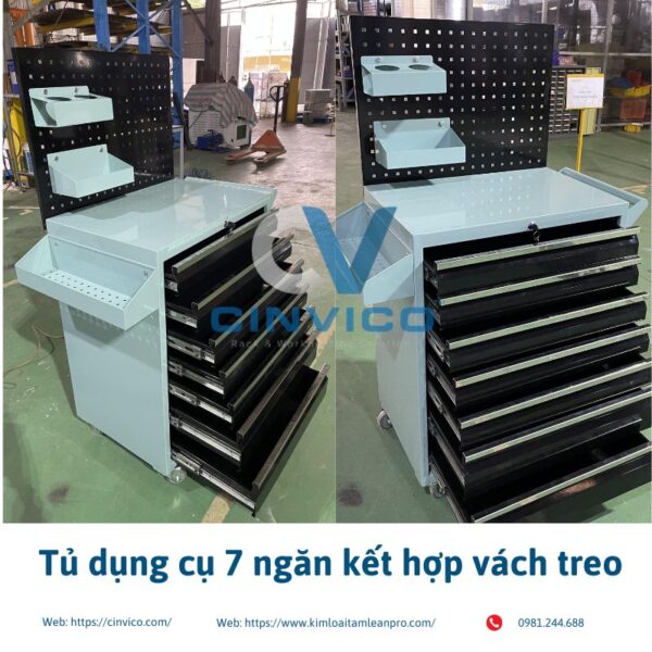 tủ dụng cụ 7 ngăn kết hợp vách treo