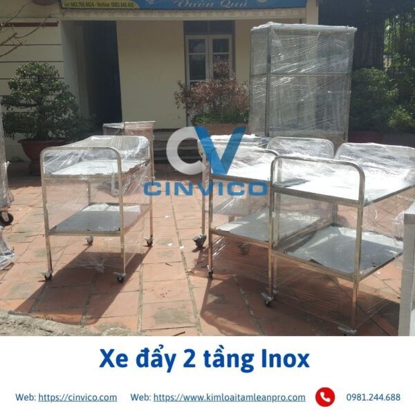 Xe đẩy Inox 2 tầng