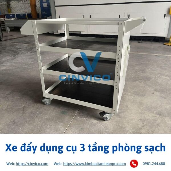 Xe đẩy dụng cụ 3 tầng phòng sạch