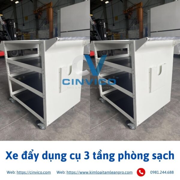 Xe đẩy dụng cụ 3 tầng phòng sạch