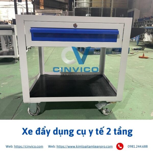 Xe đẩy dụng cụ y tế 2 tầng