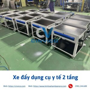 Xe đẩy dụng cụ y tế 2 tầng