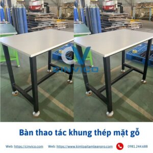 Bàn thao tác khung thép mặt gỗ