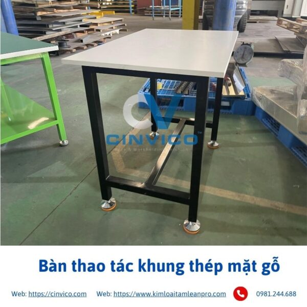 Bàn thao tác khung thép mặt gỗ