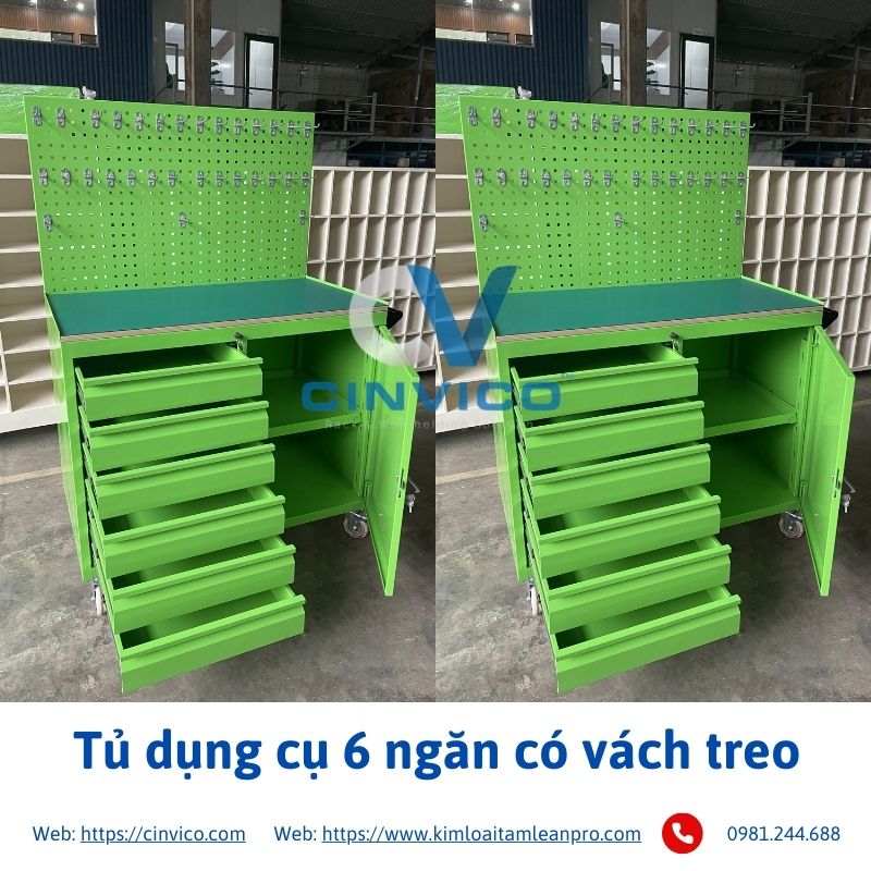 Tủ dụng cụ 6 ngăn có vách treo