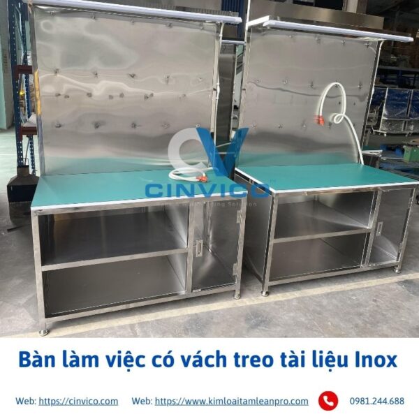 Bàn làm việc có vách treo tài liệu Inox