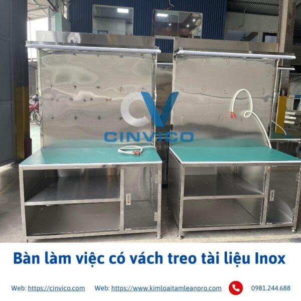 Bàn làm việc có vách treo tài liệu Inox