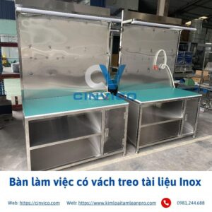 Bàn làm việc có vách treo tài liệu Inox