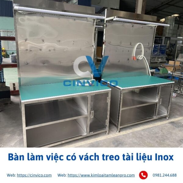 Bàn làm việc có vách treo tài liệu Inox