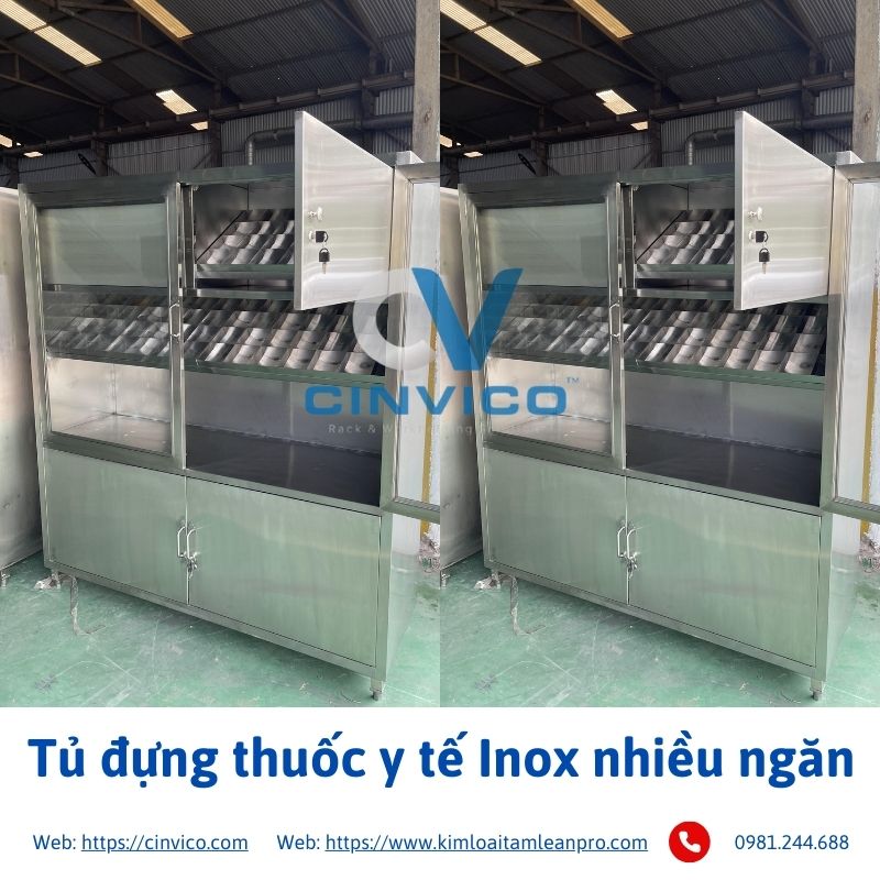 Tủ đựng thuốc y tế Inox nhiều ngăn