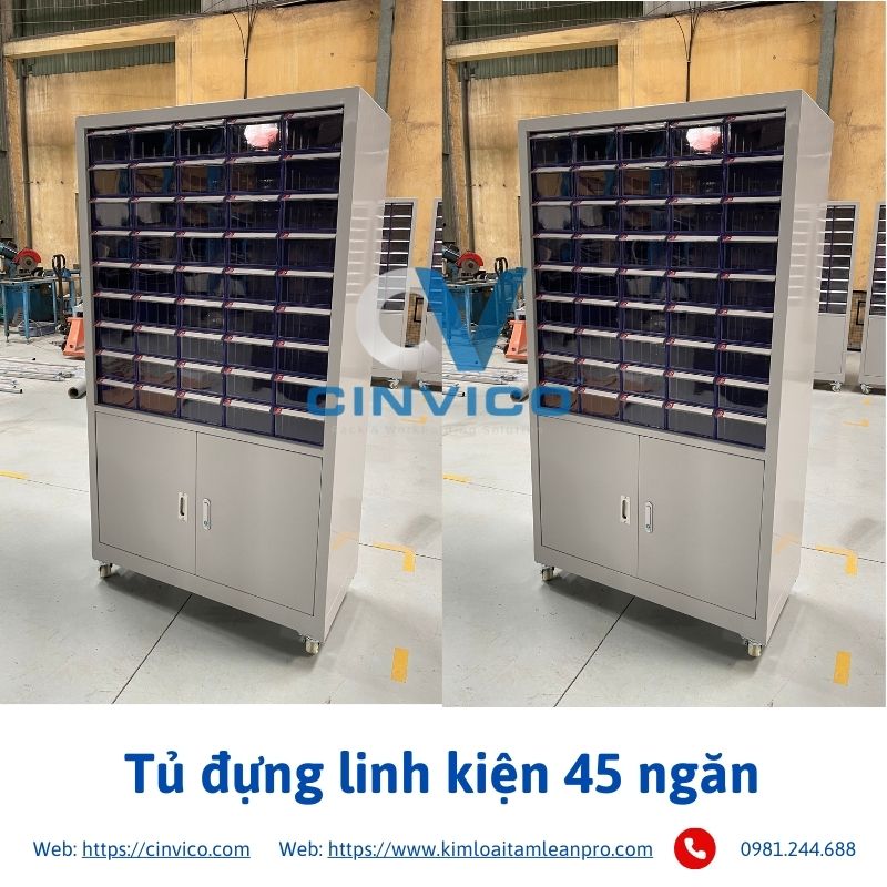 Hình ảnh thực tế sản phẩm tủ đựng linh kiện 45 ngăn tại Cinvico