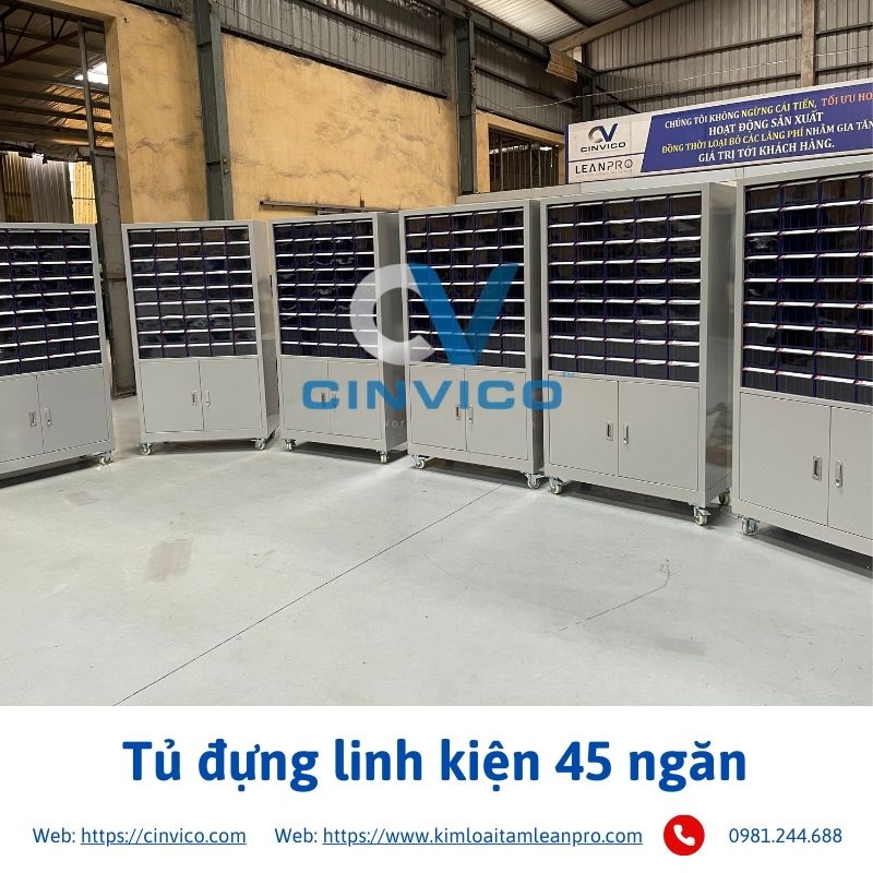 Hình ảnh thực tế sản phẩm tủ đựng linh kiện 45 ngăn tại Cinvico