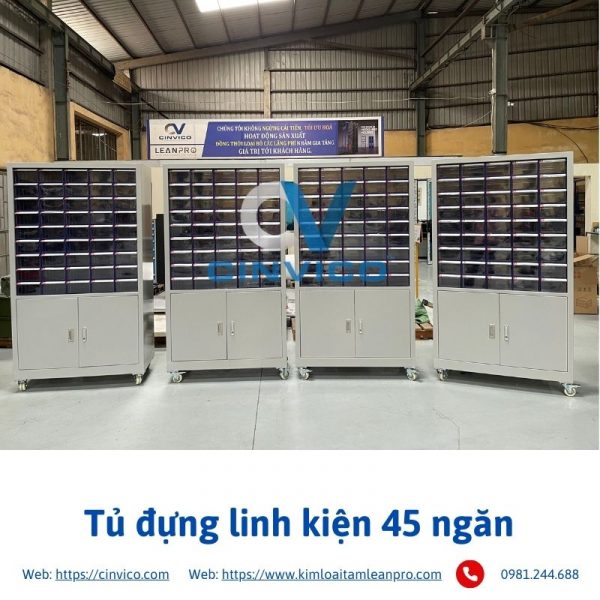 Hình ảnh thực tế sản phẩm tủ đựng linh kiện 45 ngăn tại Cinvico