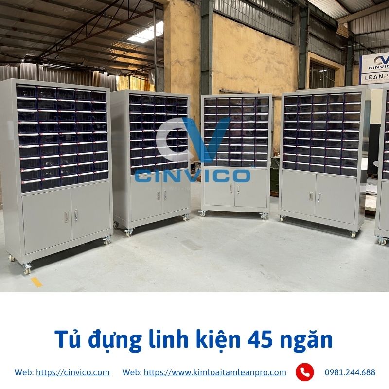 Hình ảnh thực tế sản phẩm tủ đựng linh kiện 45 ngăn tại Cinvico