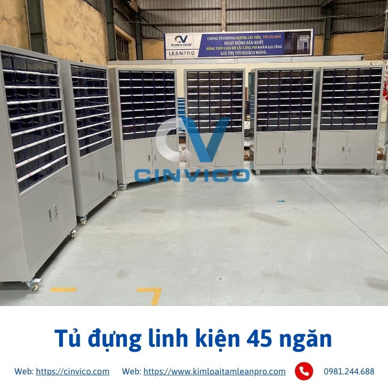 Hình ảnh thực tế sản phẩm tủ đựng linh kiện 45 ngăn tại Cinvico