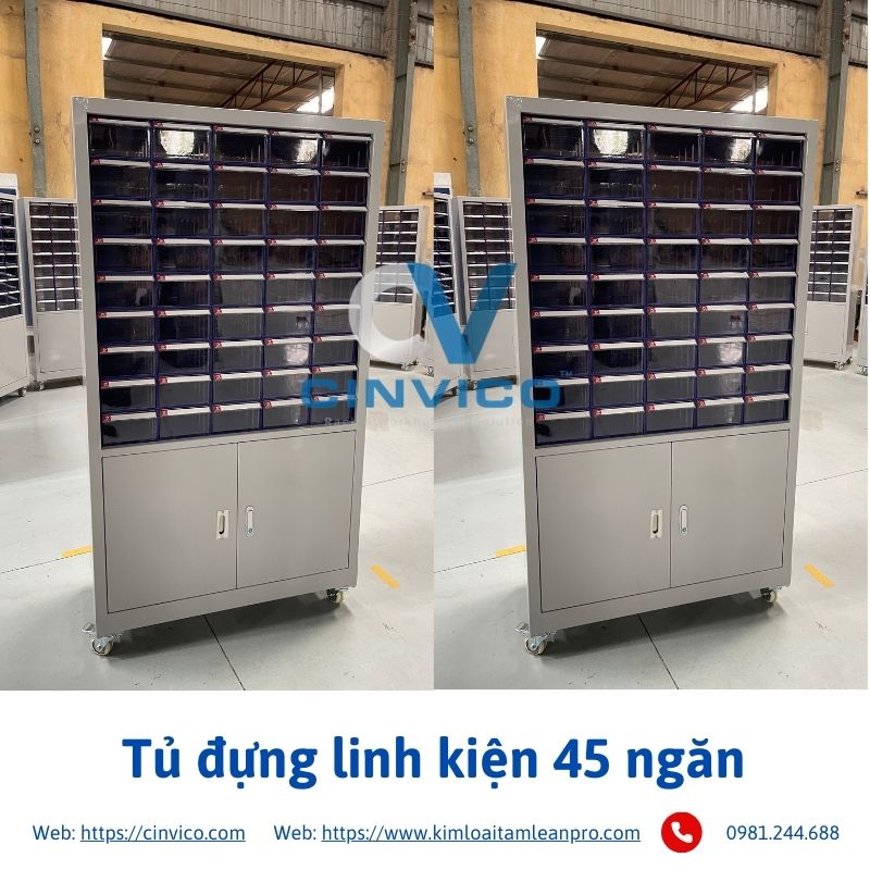 Hình ảnh thực tế sản phẩm tủ đựng linh kiện 45 ngăn tại Cinvico